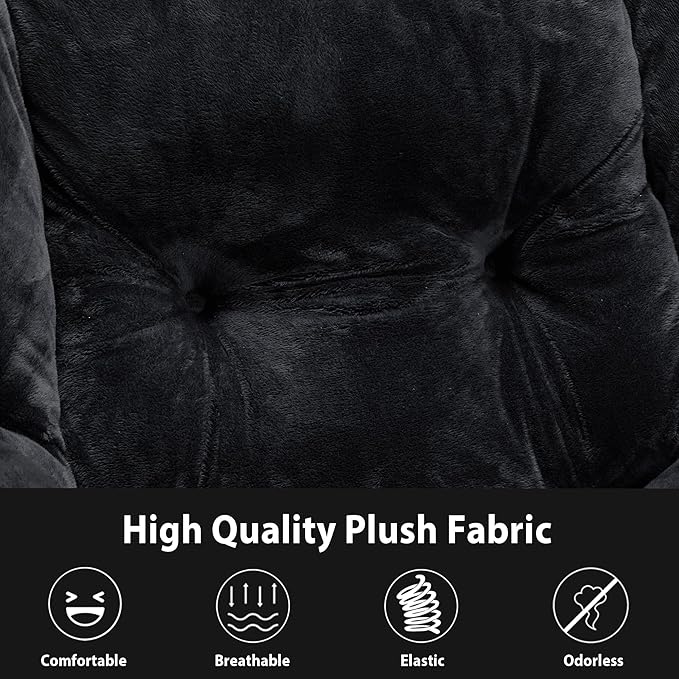 Lazy Chair with Folding Ottoman, Accent Chair Plush Upholstered with Metal Structure and Non-Slip Pads, Sofa Armchair with Footrest and Side Storage Bag for Dorm, Room, Office, Black