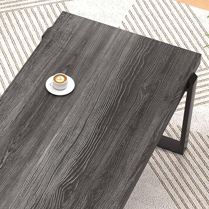 FOLUBAN Industrial Coffee Table, Rustic Wood and Metal Center Table, Modern Rectangle Cocktail Tea Table for Living Room, Dark Gray, 47 Inch