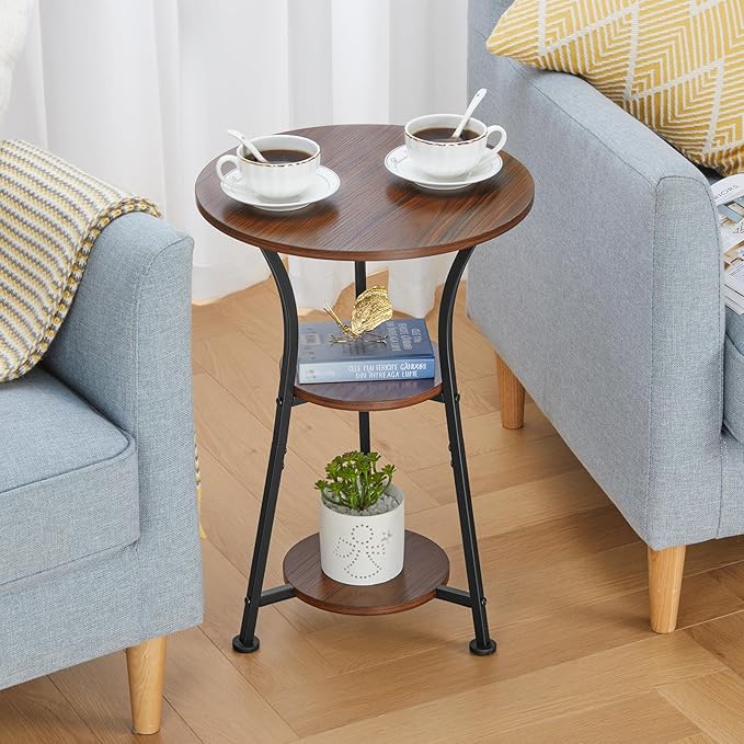 Dulcii Round Side Table for Narrow and Small Spaces,3 Tier Small Round End Table Sofa Side Table for Living Room,Small Bedside Table Round Nightstand for Bedroom