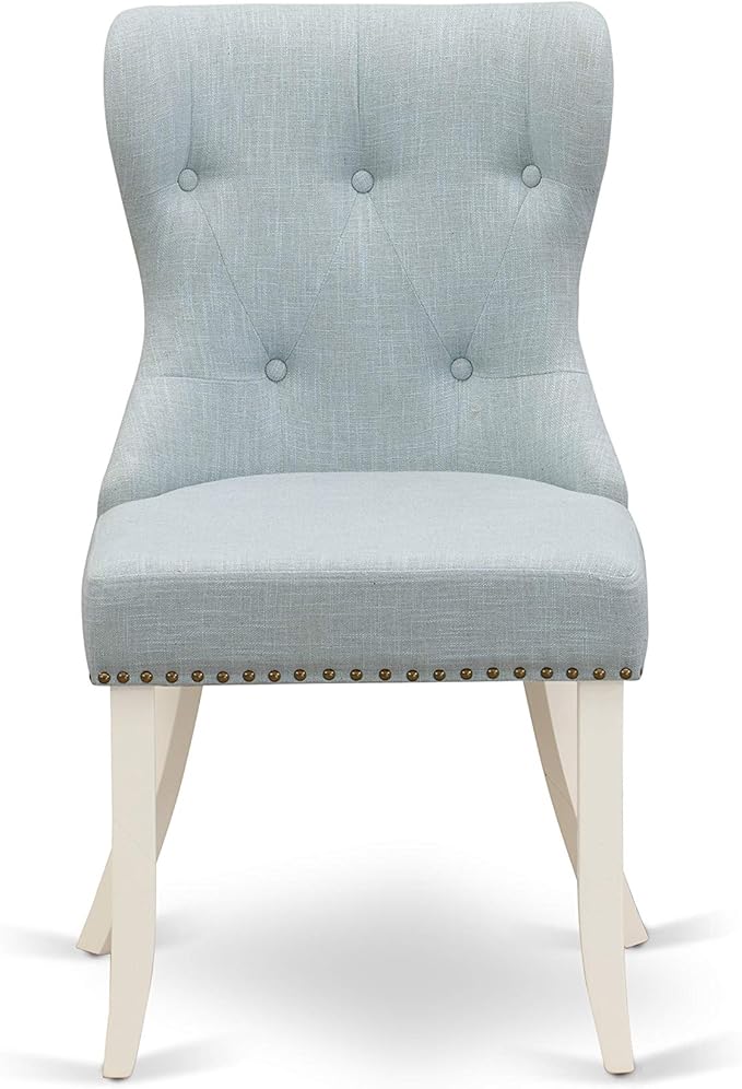 East West Furniture LGSI5-LWH-15 5 Piece Dinette Set Includes a Rectangle Dining Room Table with Butterfly Leaf and 4 Baby Blue Linen Fabric Parson Dining Chairs, 42x84 Inch, Linen White