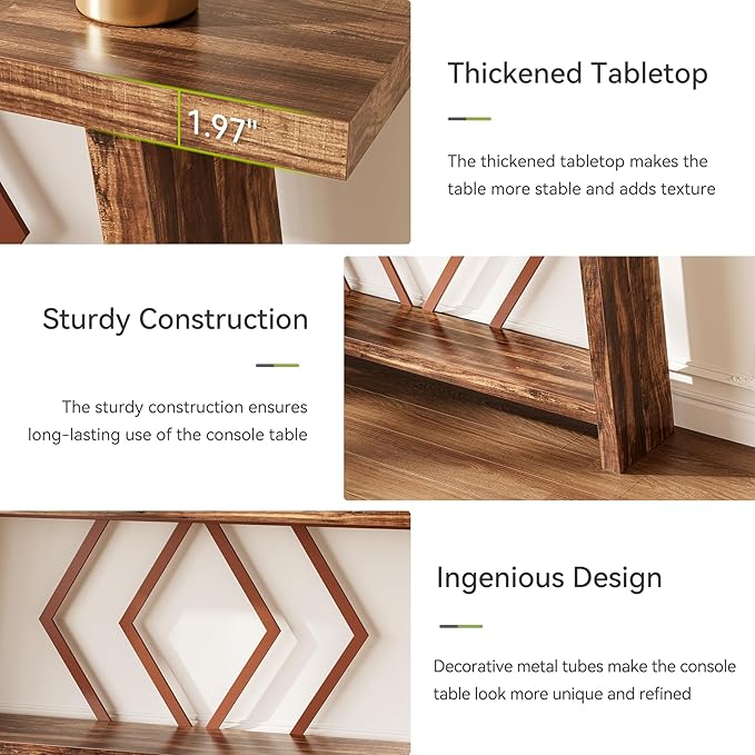 LITTLE TREE 70.9-Inch Console Table, Long Sofa Table Behind Couch, Farmhouse Console with Shelf for Entryway, Living Room, Hallway