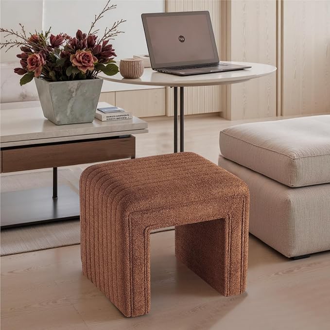 Get Set Style Vanity Stool Chair,Modern Wool Ottoman Foot Stool with Wooden Legs for Sofa Ottoman Bench Footstool Extra Seat for Vanity,Makeup Room,Living Room,Entryway(Fully Assembled)