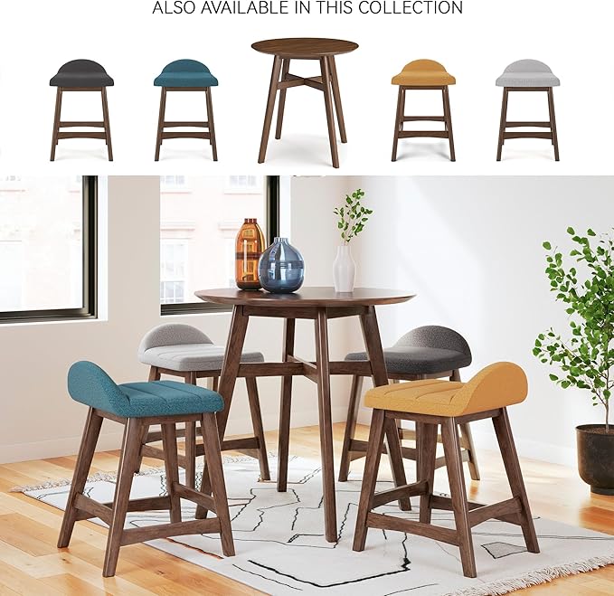 Signature Design by Ashley Lyncott Contemporary 28.5" Counter Height Upholstered Bar Stool with Foam Cushion, 2 Count, Light Gray & Brown