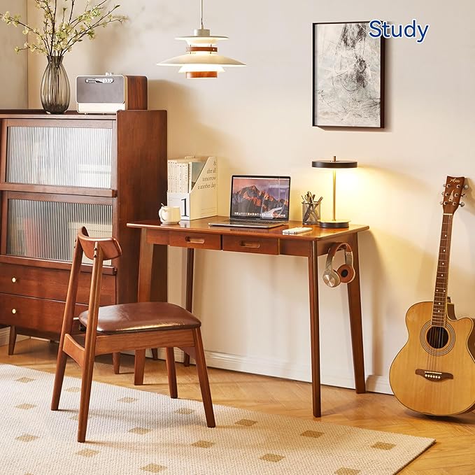 Wood Writing Desk with Drawer and Hanging Rod, Small Computer Desk Table, Work Table, Study Desk, Small Wooden Dining Table Brown YD-WD01H