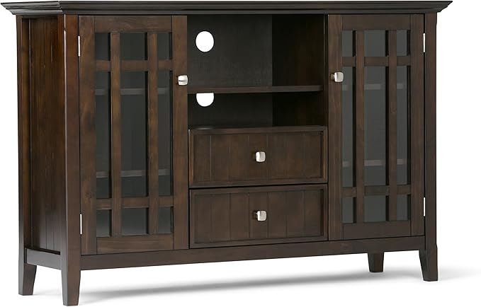 SIMPLIHOME Bedford SOLID WOOD 53 Inch Wide Transitional TV Media Stand in Dark Tobacco Brown for TVs up to 60 Inches, For the Living Room and Entertainment Center