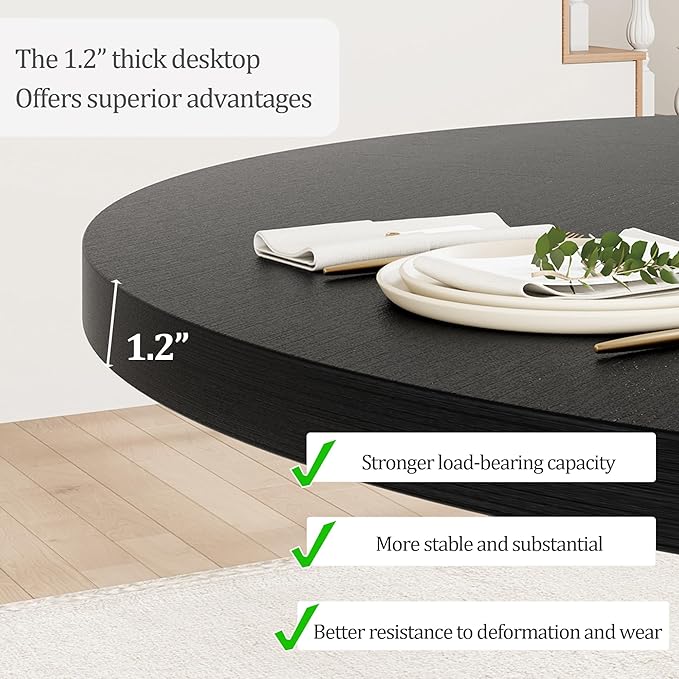 Round Dining Table for 4, 47 Inch Wooden Circle Dinner Table with Sturty Legs, 4 Parts of Tabletop, Round Pedestal Kitchen Tables for Dining Room, Kitchen, Living Room, Brown
