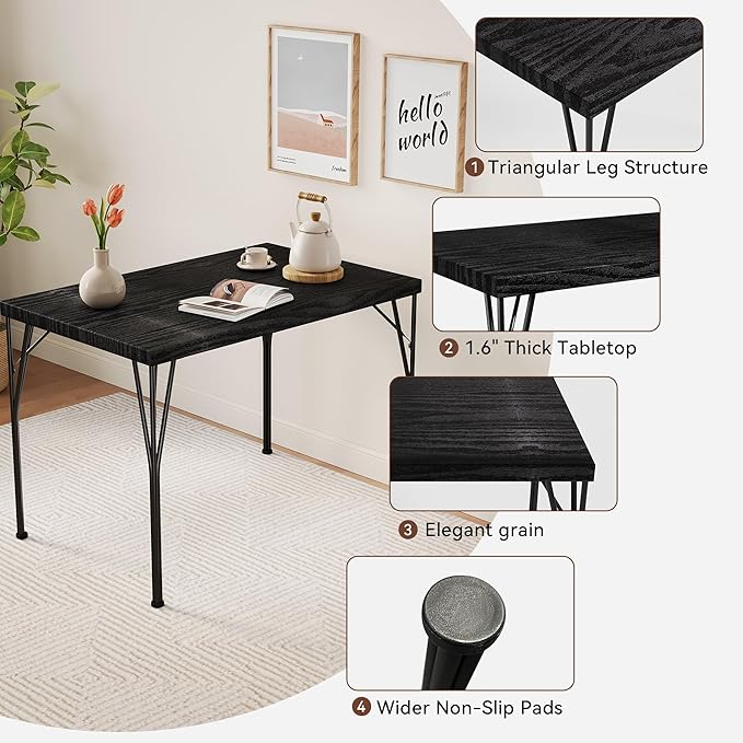 Vipbear Kitchen Dining Table Set for 4, 5-Piece Kitchen Table Set with 1.6“ Thick Tabletop,Dining Room Table Sets,Kitchen Table Set with 4 Chairs for Small Space, Dinette,Apartment,Retro Black