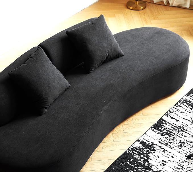 Container Furniture Direct 90" Curved Sofa with Throw Pillows, 4 Seater Luxury Velvet Couch with Half Moon Design and High-Density Foam, Ideal for Modern Living Room, Office & Apartment, Black