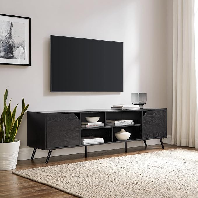 Walker Edison Nora Modern Minimal Open-Shelf TV Stand for TVs up to 80 Inches, 70 Inch, Black