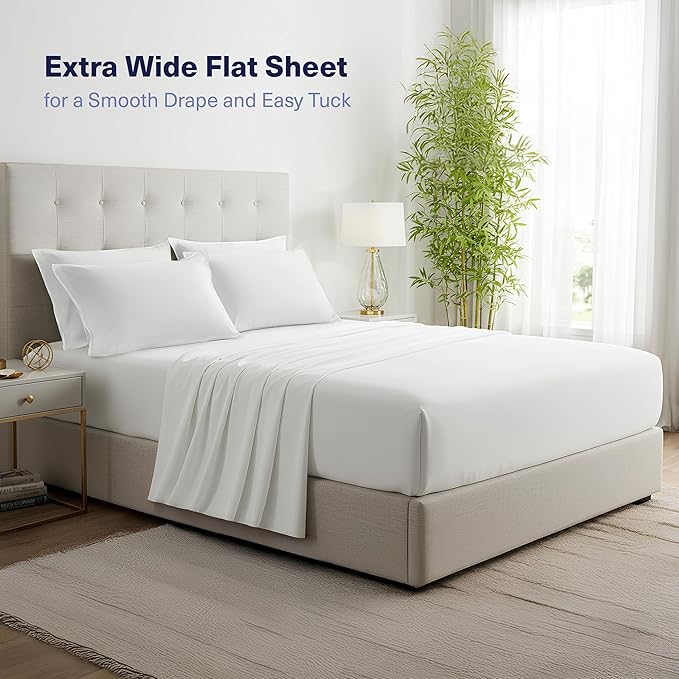 Kickoff Viscose Bamboo Sheets Twin Size 3-pc 100% Organic Bamboo Viscose Bed Cooling Sheets Twin Size Set Cool Bedding for hot Sleepers Sheet, Flat, Fitted, Pillowcase (Snow White, T)