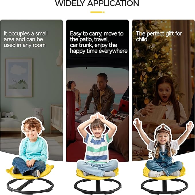 Swivel Chair for Kids, 360° Spinning Seat, Toddler Sit and Spin Wobble Chair, Sensory Balance Toys, Autism ADHD Chairs, Play Equipment Relief Motion Sickness for Boys Girls (Yellow)