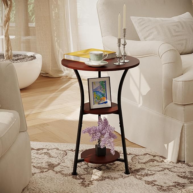 Dulcii Round Side Table for Narrow and Small Spaces,3 Tier Small Round End Table Sofa Side Table for Living Room,Small Bedside Table Round Nightstand for Bedroom