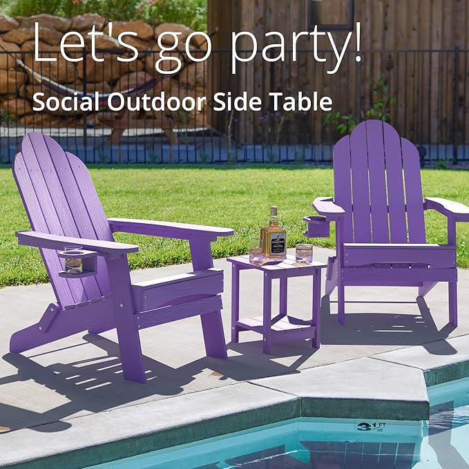 LUE BONA Adirondack Outdoor Side Table, 2-Tier Purple HDPS Patio End Table Weather Resistant, Morden Side Table for Patio, Pool, Porch
