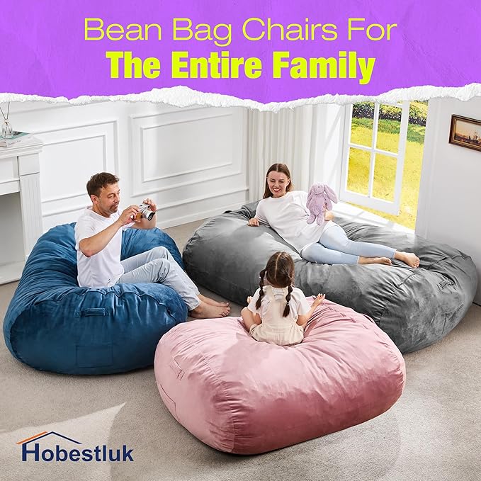 Hobestluk 3FT Bean Bag Chair Large Beanbag with Removable Cover Adult Bean Bag Chair with Portable Handle Desgin for Living Room Bedroom (Black, 3FT)