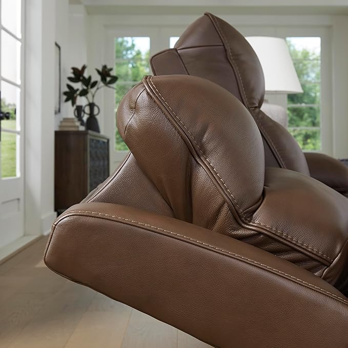 Signature Design by Ashley VonRyan Modern Zero Gravity Leather Match Power Recliner with Adjustable Headrest and USB Ports, Dark Brown