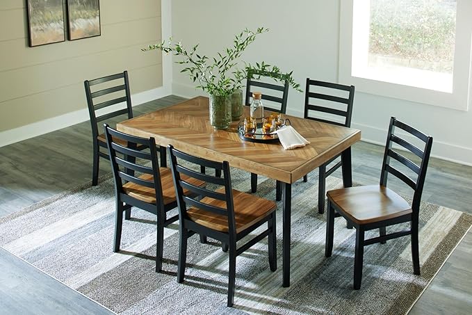Signature Design by Ashley Blondon Rustic Chevron Dining Table and 6 Chairs, Set of 7, Black & Light Brown