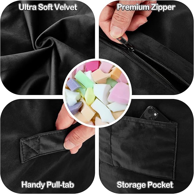 Homguava 5FT Bean Bag Chair Giant BeanBag with Memory Foam Filled, Comfy Bean Bag Chairs for Adults, Adult Bean Bag Chair with Dutch Velvet Cover for Living Room Bedroom-Black
