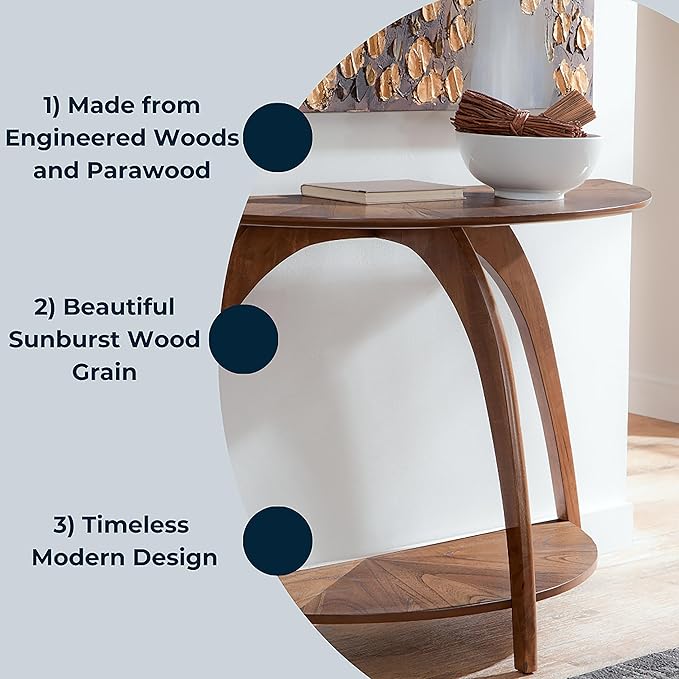 Martin Svensson Home LAX Half-Moon Wood Sofa Console Table in Warm Nutmeg Brown