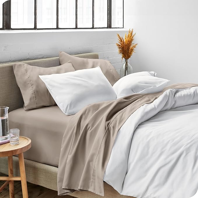 Bare Home Twin XL Sheet Set - 1800 Ultra-Soft Microfiber Twin Extra Long Bed Sheets - Double Brushed - Deep Pockets - Easy Fit - Extra Soft - 3 Piece Set - Bed Sheets & Pillowcases (Twin XL, Khaki)