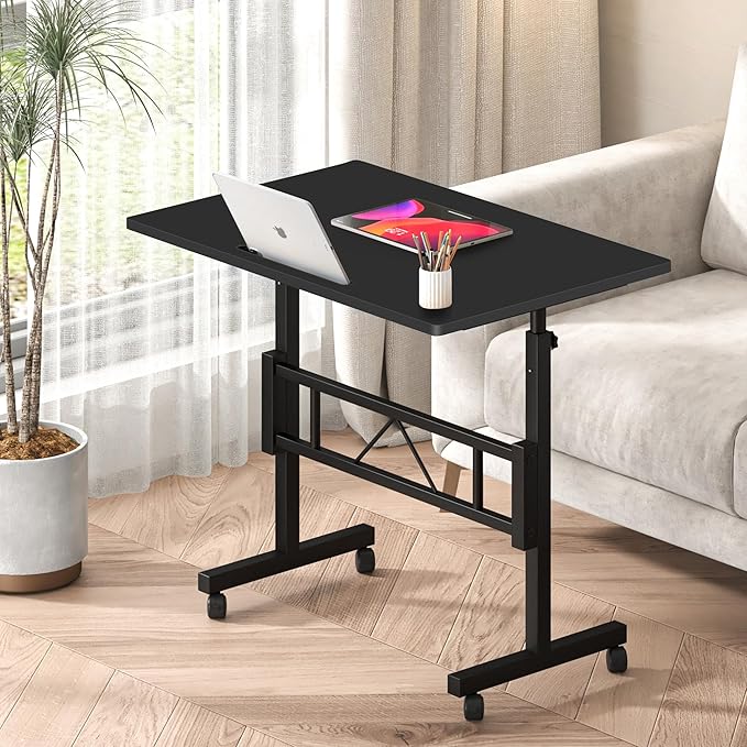Klvied Small Standing Desk Adjustable Height for Sitting and Standing, Portable Laptop Table for Walking Pad (Black)