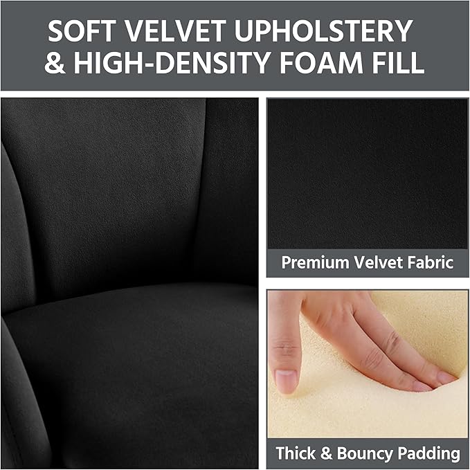 Yaheetech Modern Velvet Armchair, Flower Shaped Makeup Chair Vanity Chair with Golden Metal Legs for Living Room/Makeup Room/Bedroom/Home Office/Kitchen, Black
