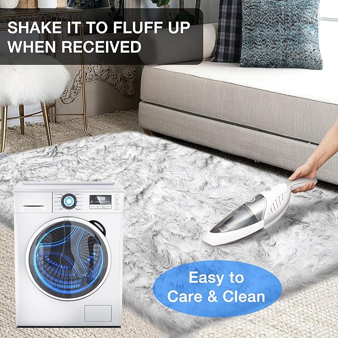 duduta White Black Faux Sheepskin Fur Rug 3x5 ft, Fluffy Shag Bedroom Dorm Nursery Playroom Carpet Rug Non Slip Washable