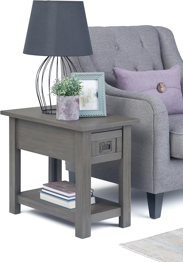 SIMPLIHOME Monroe SOLID ACACIA WOOD 14 inch Wide Rectangle Rustic Narrow Side Table in Farmhouse Grey for the Living Room and Bedroom