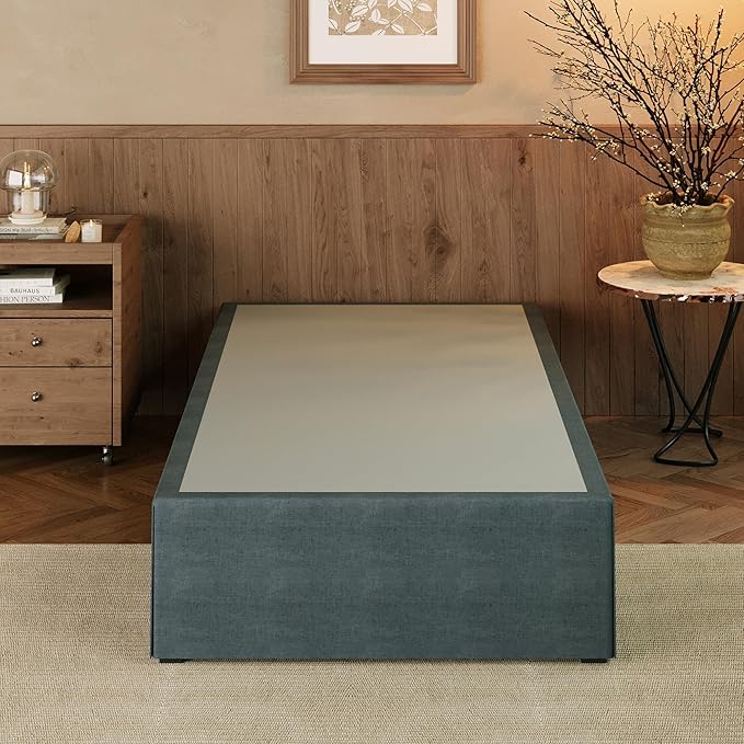EMODA 14 Inch Twin Bed Frames with Cover Skirt, Heavy Duty Metal Twin Platform Bed Frame No Box Spring Needed, Noise Free, Easy Assembly