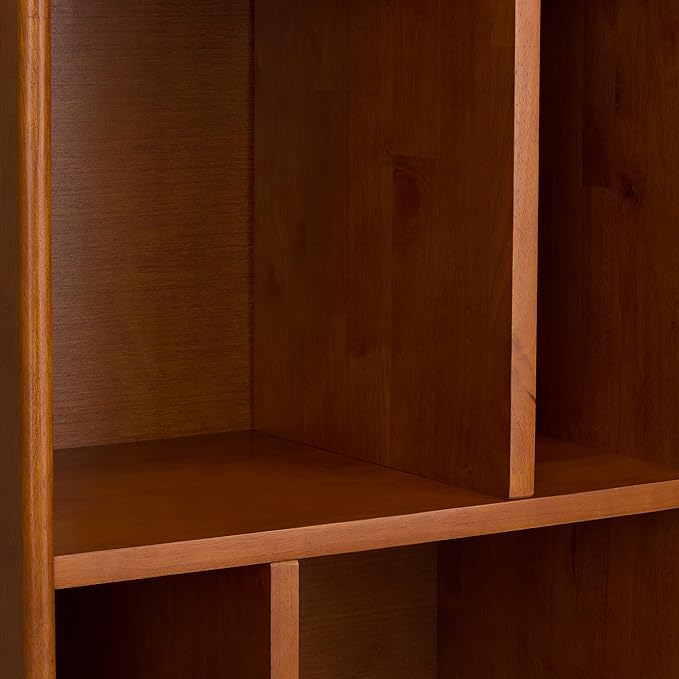 SIMPLIHOME Draper 22 inch Mid-Century Modern 6 Cubbie Bookcase with Drawer (Set of 2) in Teak Brown for The Living Room, Study Room and Office