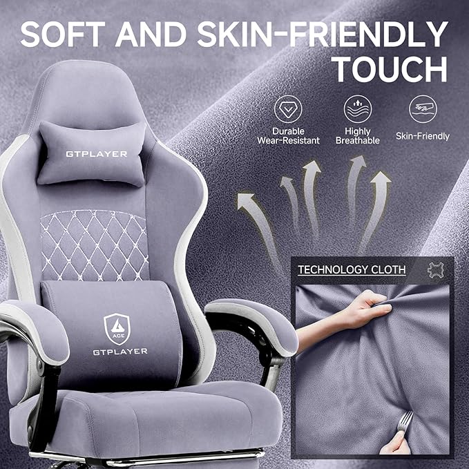 GTPLAYER Office Chair, Gaming Computer Desk Fabric Chair with Footrest, High Back Ergonomic Office Chair with Pocket Spring Lumbar Support and Linkage Armrests Adjustable Height Swivel for Home Task