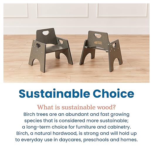 ECR4Kids Stackable Wooden Toddler Chair, 8in, Kids Furniture, Grey Wash, 2-Pack