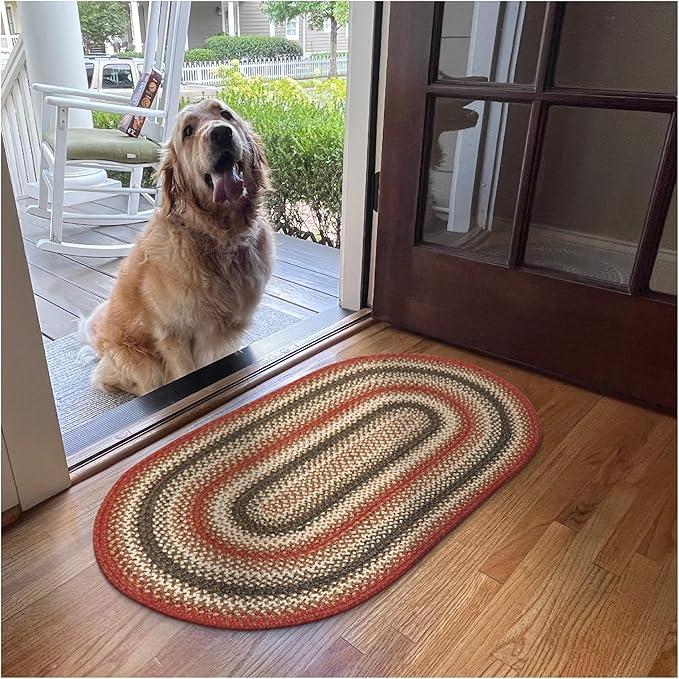 Homespice Chester Red Braided Rugs 27x45 Oval Country Style Rugs for Your Home