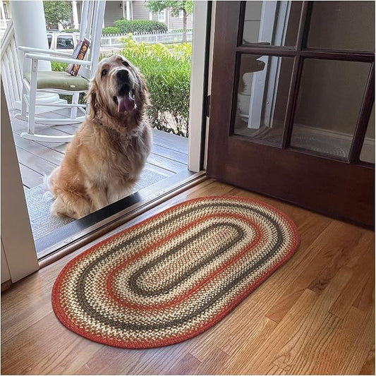 Homespice Chester Red Braided Rugs 27x45 Oval Country Style Rugs for Your Home