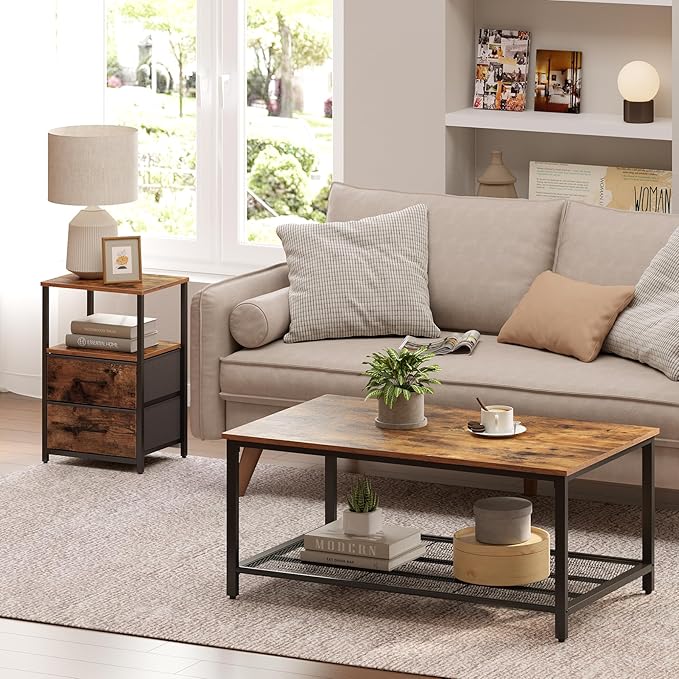 TUTOTAK End Table, Night Stand, Side Table, Nightstand with Cloth Drawer, Bedside Table for Livingroom, Bed Room, Brown TB01BB087