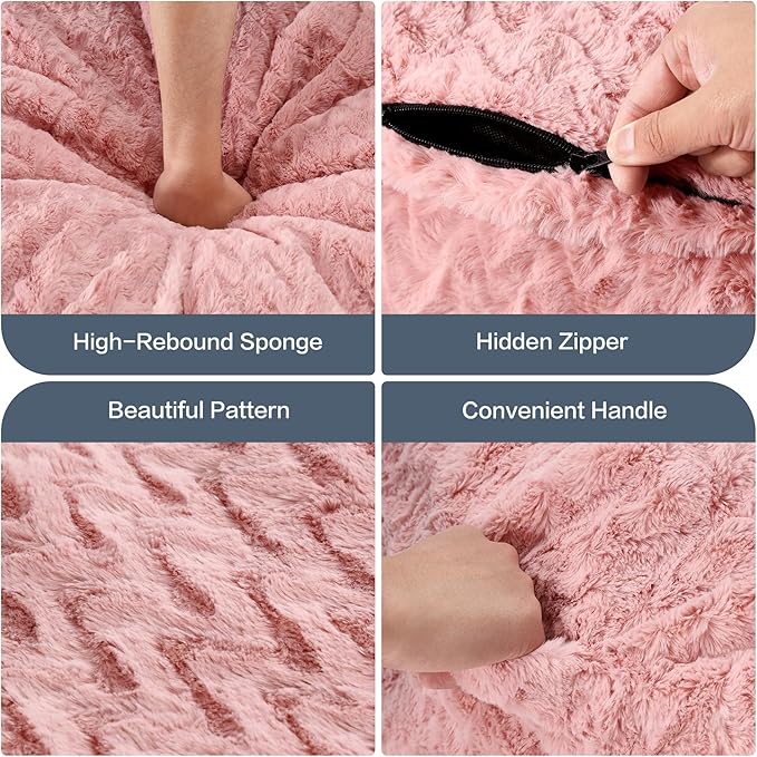 5ft Bean Bag Chairs for Adults Large Beanbag Chair with Chevron Plush Fur Cover Big Bean Bag Chair for Living Room Bedroom Dorm (Pink)