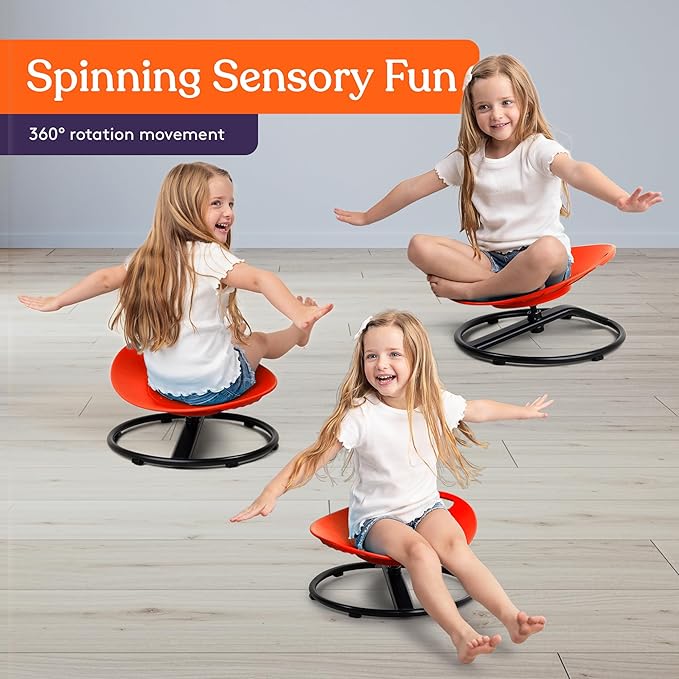 Special Supplies Smile Spinning Chair for Kids- Versatile Kids Sit and Spin Sensory Chair for Training Body Coordination for Playroom, Bedroom, or Nursery (Red)