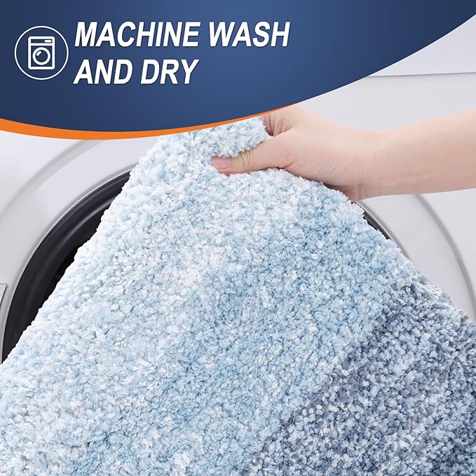OLANLY Bathroom Runner Rugs 47x20, Extra Soft Absorbent Microfiber Bath Rugs, Rubber Backing, Quick Dry, Machine Washable Bath Mats for Bathroom Floor, Tub and Shower, Home Decor Accessories, Blue