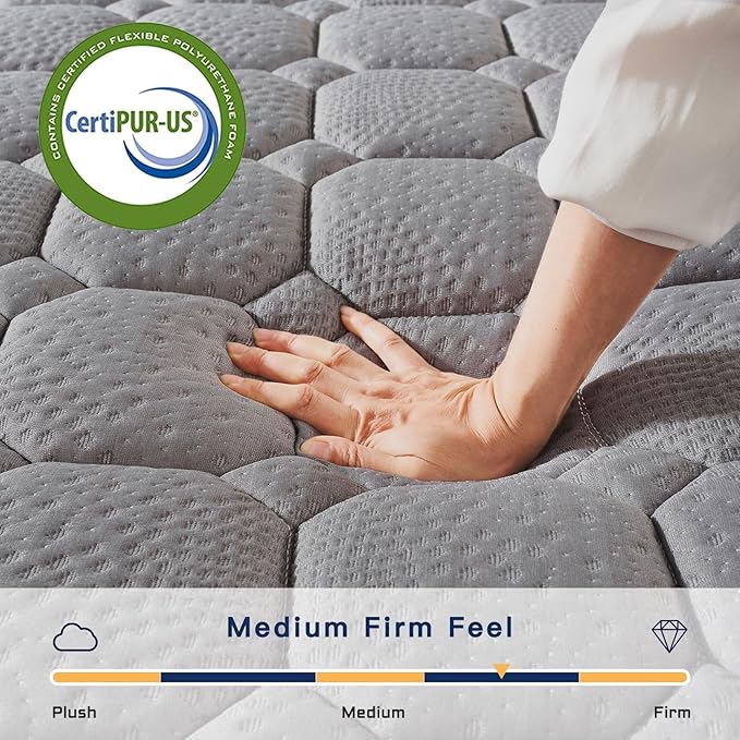 Vesgantti Full Mattress 10 Inch Innerspring Multilayer Hybrid Full Mattresses - Ergonomic Design with Memory Foam and Pocket Spring Mattress Full Size, Medium Firm Feel, Grey