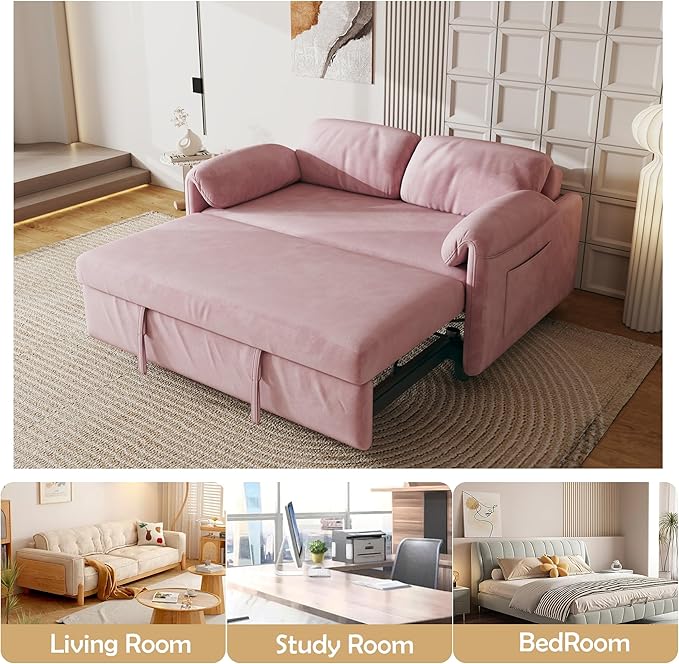 ERYE 3 in 1 Loveseat Sofa Convertible Sleeper Sofabed,Functional Recliner Daybed Love Seat Sofa&Couch W/Pull Out Couch Bed, Reclining Backrest and Pillows Armrests for Office Apartment RV Living Room