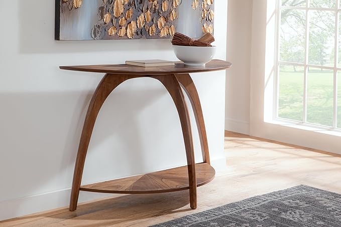 Martin Svensson Home LAX Half-Moon Wood Sofa Console Table in Warm Nutmeg Brown