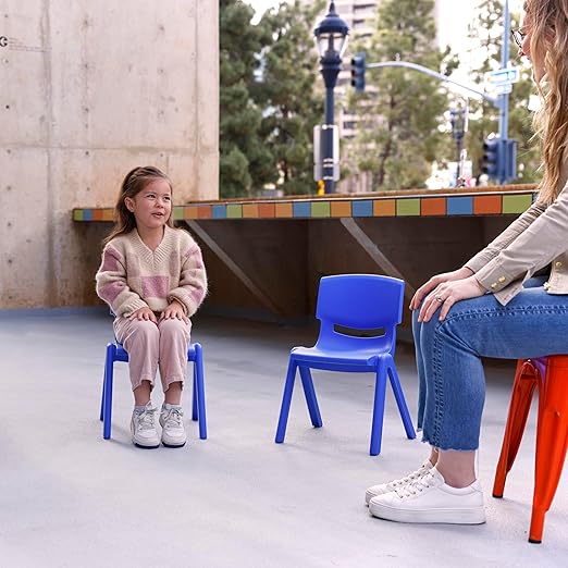 ECR4Kids 12in Plastic School Stack Chair, Classroom Furniture, Blue, 4-Pack