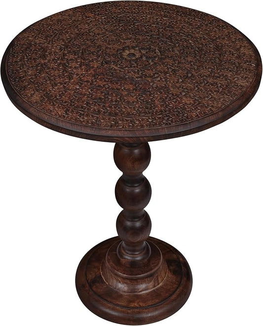 Side Tables Round – Small Drink Table for Small Spaces, Modern Accent Nightstand with Hand-Carved Top & Solid Wood Tables for Living Room, Bedroom, Office – Scorch Burnt Finish_18x22 Scorch Burnt