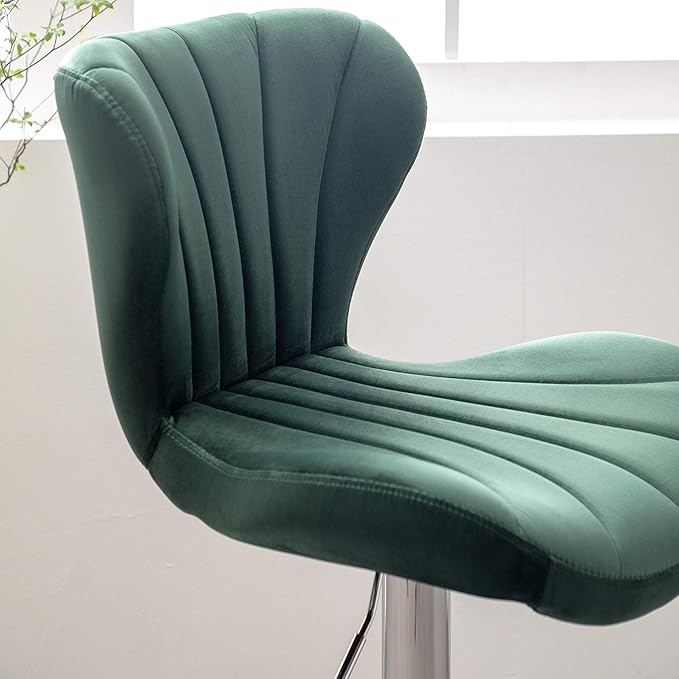 Roundhill Furniture Ellston Velvet Adjustable Swivel Barstools in Green, Set of 2