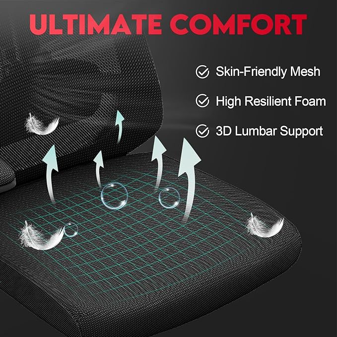 Ergonomic Office Chair - 400LB Comfy Desk Chairs with Back Support, Heavy Duty Mesh Computer Chairs with Wheels and Arms for Home Office, Study, Bedroom and Dorm