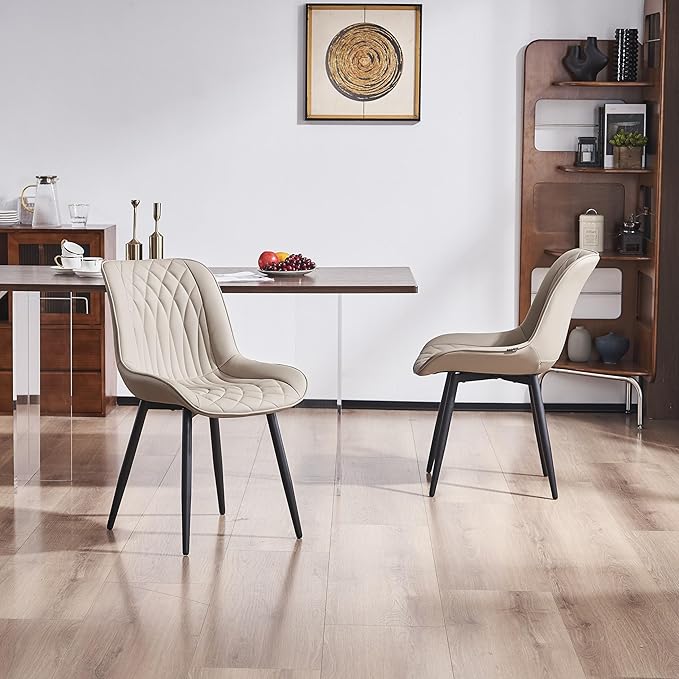 YOUNIKE Khaki Dining Chairs Set of 2 with High Backs Mid Century Modern Kitchen Dining Room Chairs Leather Upholstered Comfortable Wide Accent Side Chair for Living Waiting Guest Room Bedroom