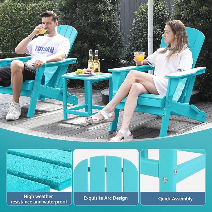 Hdpe Outdoor Adirondack Side Table, Wooden Textured, Set for Patio, Garden, Porch, Pool Composite Patio, Backyard, Bathroom and Indoor, Maintenance & Weather Resistant(Aruba Blue)