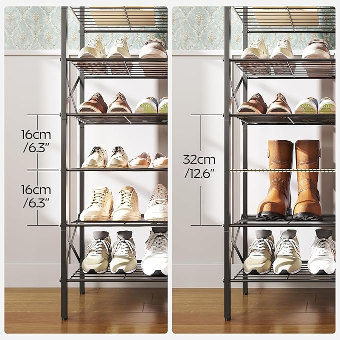 10 Tier Shoe Rack, Large Capacity Shoe Storage Organizer Holds 40 Pairs, Durable and Stable, for Entryway, Hallway, Closet, Dorm Room, Rustic Brown SS10BR