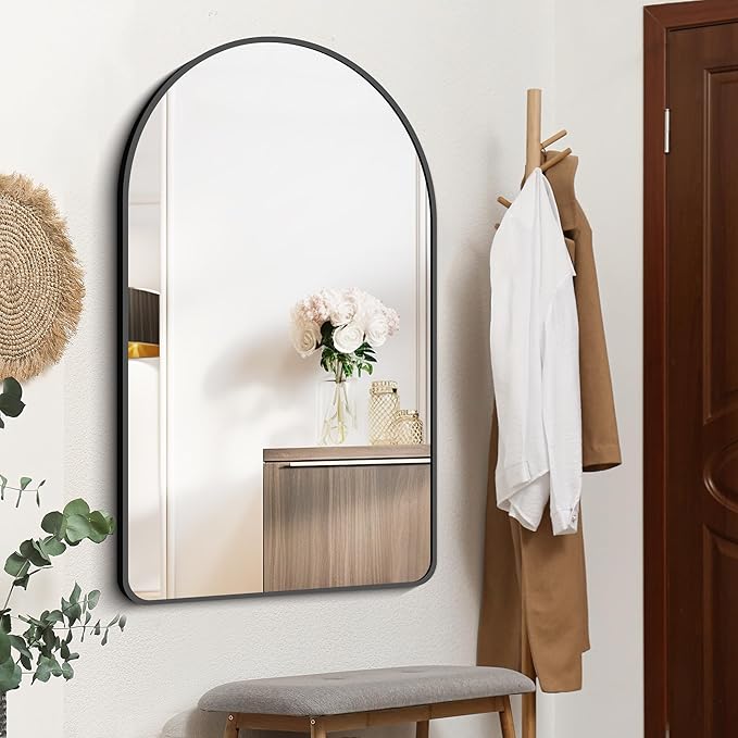 FORBATH Arched Mirror 32x48 Inch, Bathroom Mirror Wall Mounted Modern Black Aluminum Alloy Frame Decor Large Dresser Mirror for Bedroom Living Room Entryway, Hanging or Leaning Against Wall