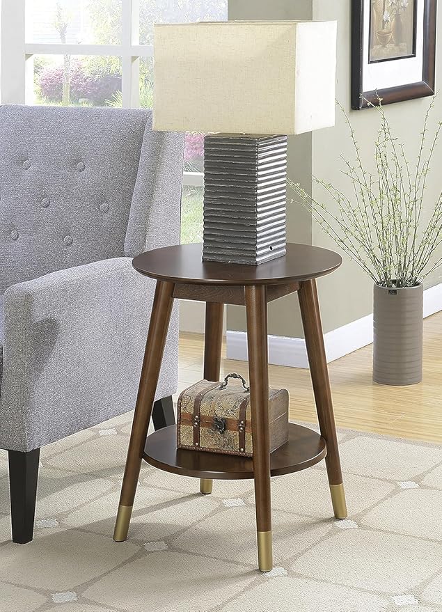 Convenience Concepts 7103050ES Wilson Mid Century Round End Table with Bottom Shelf, Espresso, 18 in x 18 in x 24 in (D x W x H)