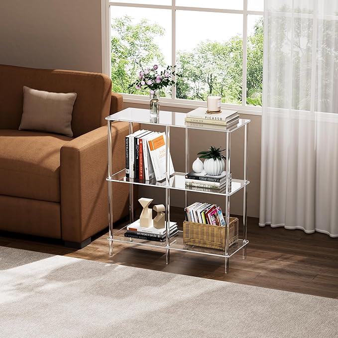 Acrylic Side Table Clear 3-Tier End Table for Living Room, Office, Hallway, Bedroom Small Bedside Table (8mm 31.7" high)